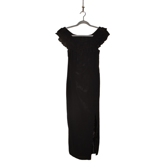 JESSICA HOWARD $138‎ Black Textured Crepe Off-Shoulder Ruffle Maxi Dress Size 8 - Picture 1 of 4